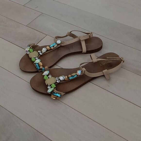Dune London Women's Winni Crystals T-Strap Slingback Sandals Cream Size 5M - Picture 1 of 5
